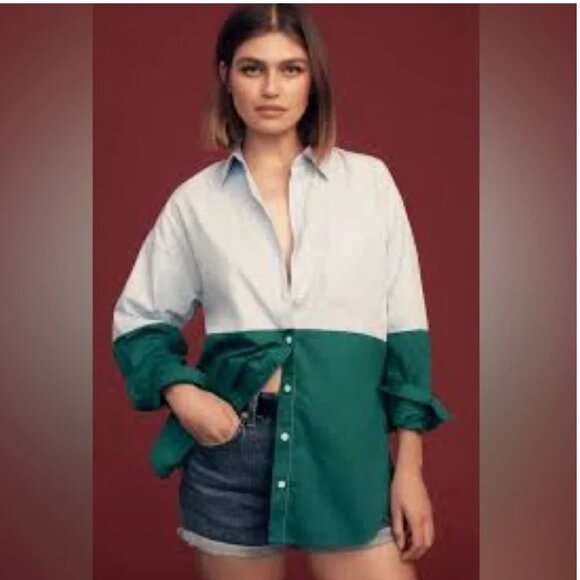 Anthropologie Tops - Anthropologie Maeve Bennet Button Colorblock blue green size XXS